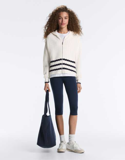 Oysho - Veste à capuche en maille avec détails ondulés - Blanc cassé, 3 de 4