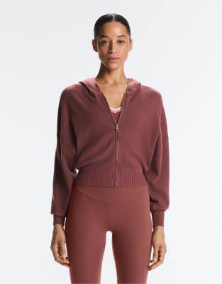 Veste à capuche en maille côtelée - Mauve-Cuivre M