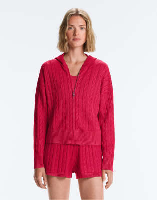 Veste à capuche en maille torsadée - Rouge délavé S