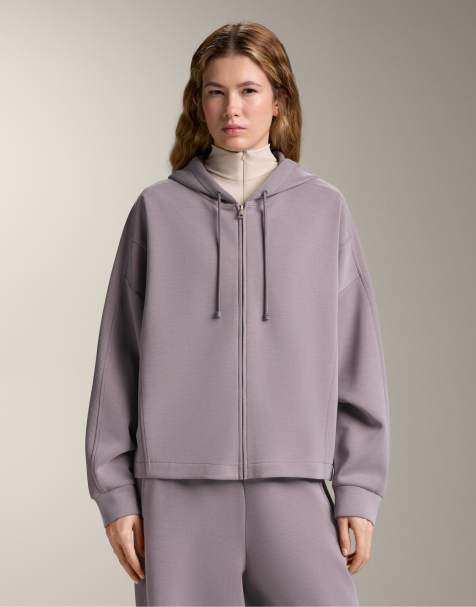 OYSHO - Veste à capuche en modal brossé avec détails nervurés - Violet - view 1