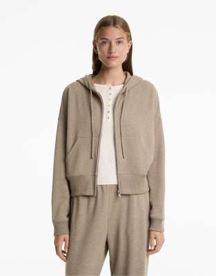 Oysho - Veste à capuche et manches amples en coton mélangé - Marron-Brown