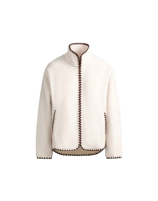 OYSHO Veste à col montant effet peau lainée avec surpiqûres contrastantes, écru, 5 de 5