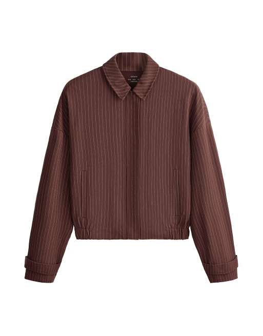 OYSHO veste à col polo en piqué rayure fine avec coton marron, 7 de 7
