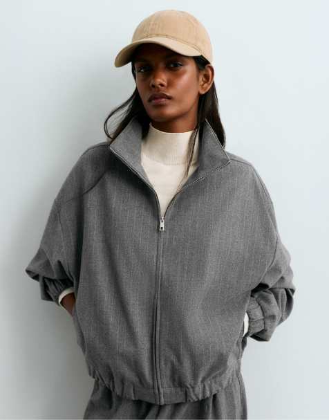 OYSHO veste à rayures fines, 15 % laine, gris - view 1