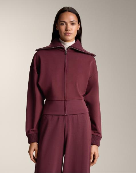 OYSHO - Veste avec taille ajustée et col en maille de modal brossé - Rouge - view 1