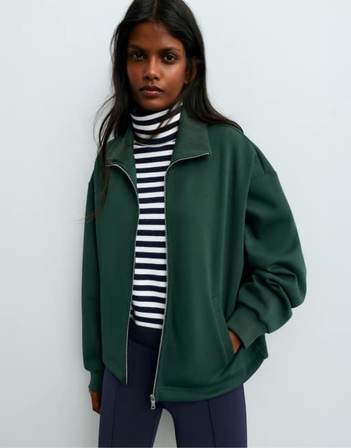OYSHO veste col en coton piqué brossé vert bouteille, 2 de 6