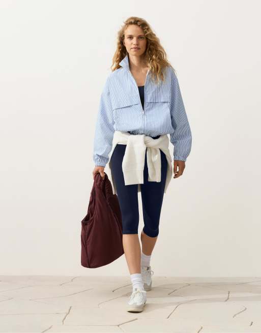 Oysho - Veste de survêtement rayée en coton mélangé - Bleu clair, 3 de 4