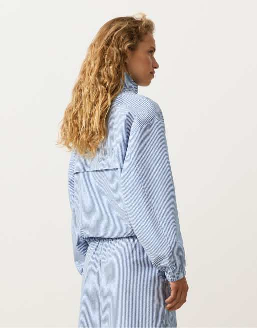 Oysho - Veste de survêtement rayée en coton mélangé - Bleu clair, 4 de 4