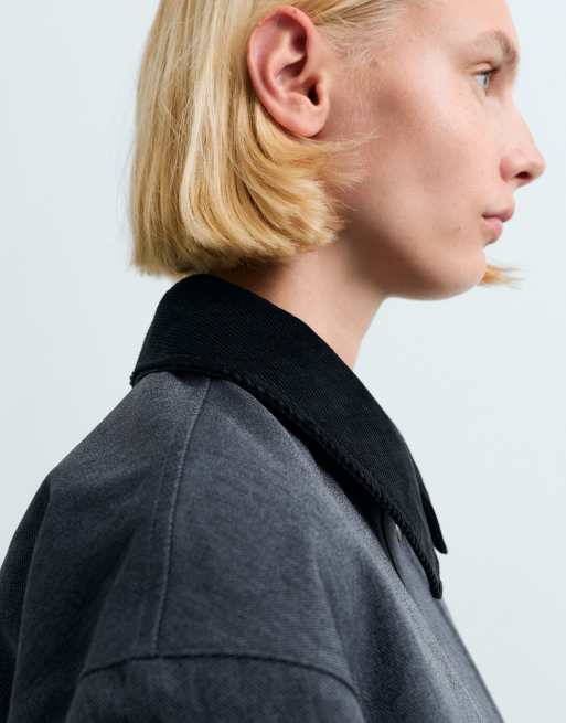 OYSHO veste effet denim droite imperméable 10k bleu marine, 3 de 5