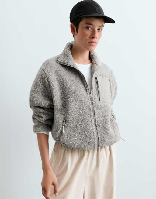 OYSHO veste effet moutonné gris moyen chiné, 2 de 5