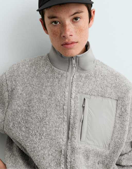OYSHO veste effet moutonné gris moyen chiné, 3 de 5