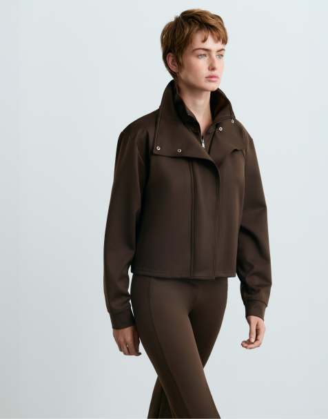 OYSHO veste effet néoprène à double col en marron - view 1