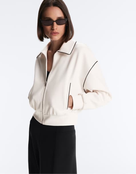 OYSHO - Veste effet néoprène à passepoil contrastant - Écru pâle - view 1