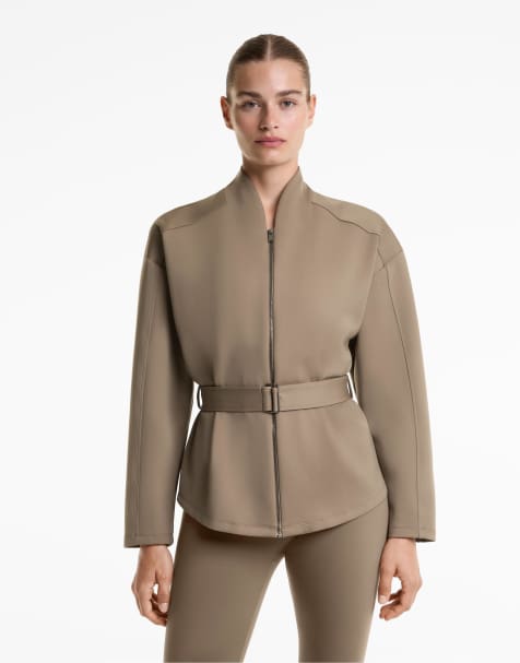OYSHO - Veste effet néoprène avec ceinture - Moka - view 1