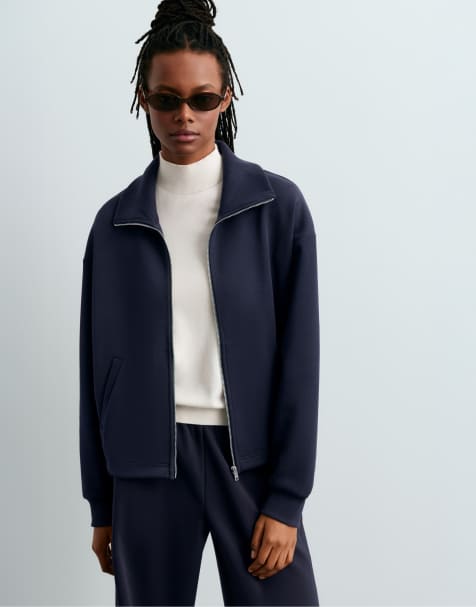 OYSHO veste en coton piqué brossé à col bleu marine - view 1