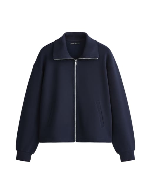 OYSHO veste en coton piqué brossé à col bleu marine, 7 de 7
