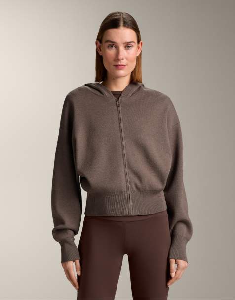 Oysho - Veste en maille à capuche avec détails latéraux - Marron - view 1