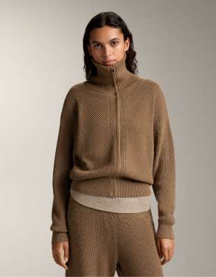 OYSHO - Veste en maille avec col à revers - Jaune