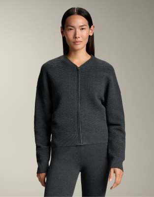 OYSHO - Veste en maille zippée structurée - Gris foncé-Noir