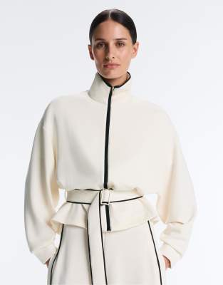 Veste en modal doux au toucher avec passepoil contrastant - Écru pâle-Neutre M
