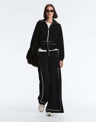 Veste en modal doux au toucher avec passepoil contrastant - Noir L