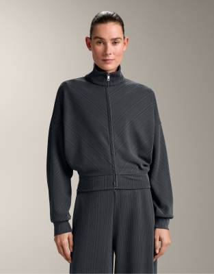 Oysho - Veste en modal mélangé à rayures asymétriques - Gris