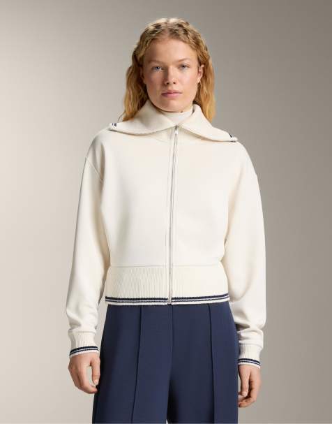 OYSHO - Veste en modal mélangé avec passepoils et détails en maille - Écru - view 1