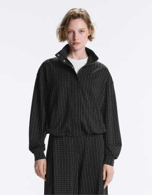Veste en piqué à carreaux avec col montant - Noir S
