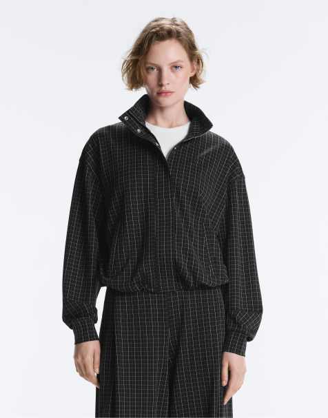 OYSHO - Veste en piqué à carreaux avec col montant - Noir - view 1