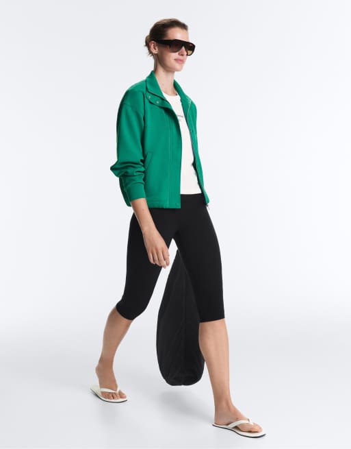 OYSHO - Veste en piqué de coton avec col montant - Vert, 3 de 4