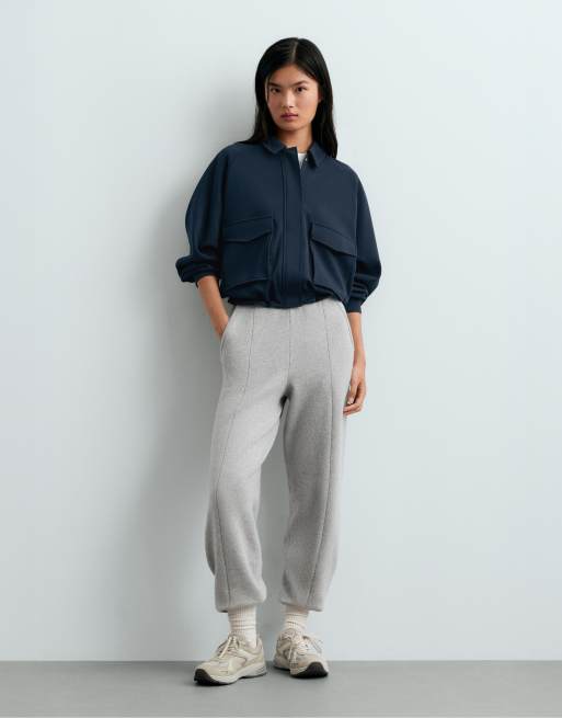 OYSHO - Veste en piqué de coton avec manches raglan et col V - Bleu marine, 2 de 6