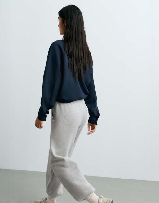 OYSHO - Veste en piqué de coton avec manches raglan et col V - Bleu marine, 4 de 6