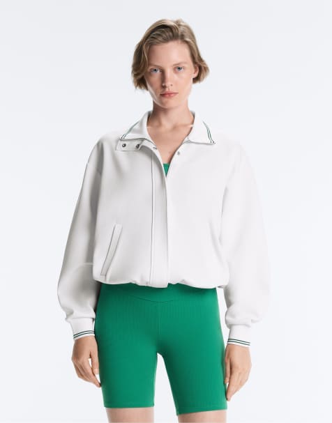 OYSHO - Veste en piqué de coton avec passepoil - Blanc cassé - view 1