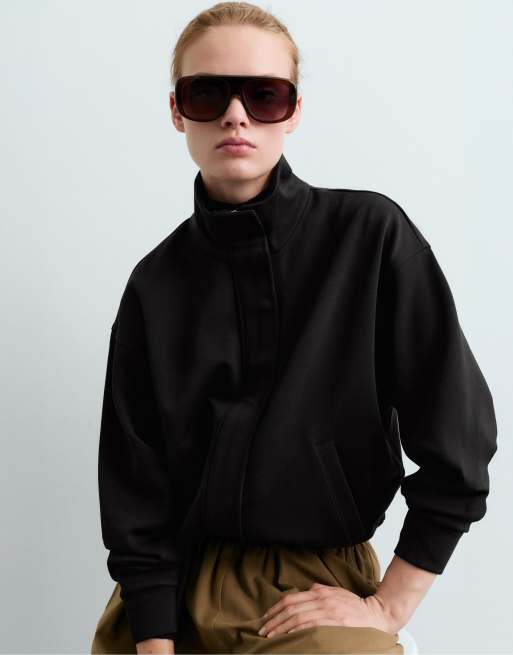 OYSHO veste en piqué en coton noire, 3 de 4