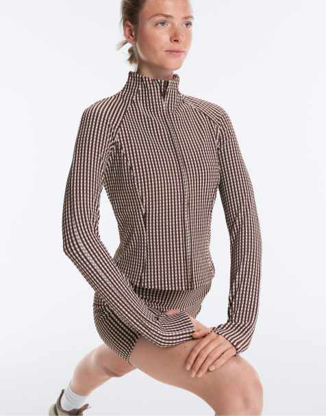 Oysho - Veste en tissu technique à carreaux vichy - Marron - view 1