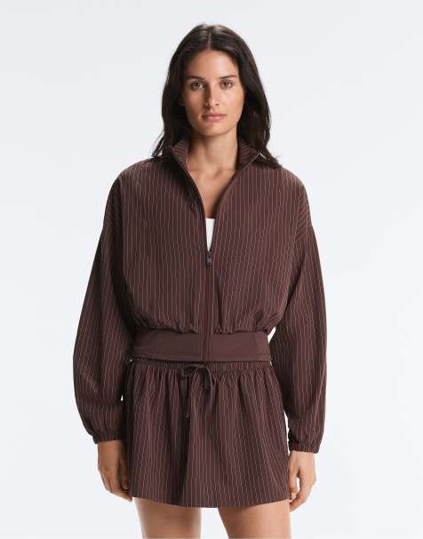 Oysho - Veste en tissu technique déperlante à fines rayures - Marron - view 1