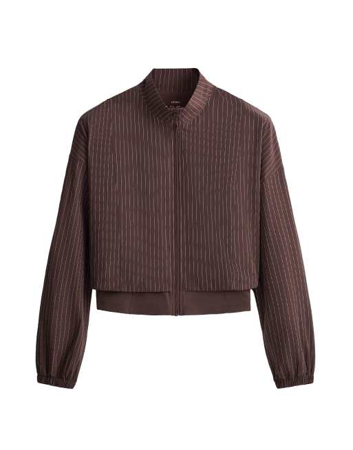 Oysho - Veste en tissu technique déperlante à fines rayures - Marron, 6 de 6