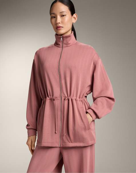 OYSHO - Veste longue à texture rayée avec taille réglable - Moka rosé - view 1
