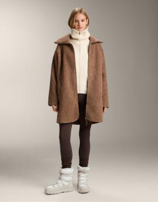 Veste longue en imitation peau de mouton - Fauve chiné-Brown XS