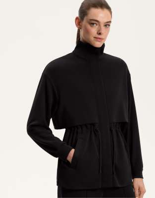 Veste longue en modal doux à poches - Noir XS