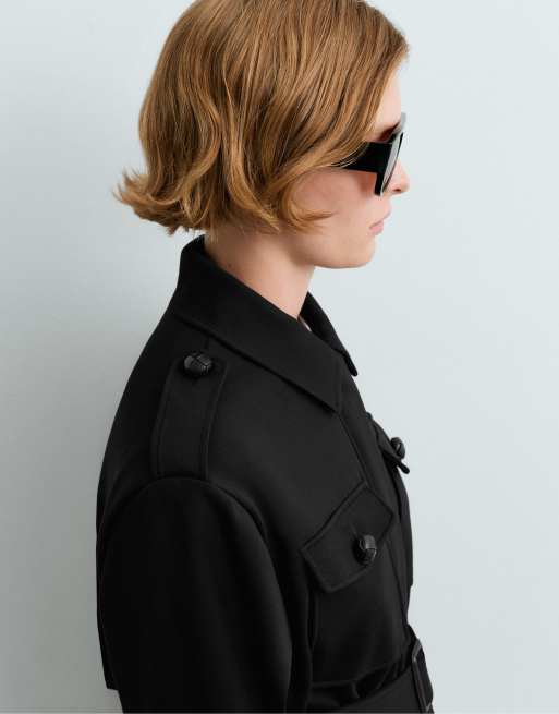 OYSHO veste longue en piqué de coton avec poches noire, 3 de 5