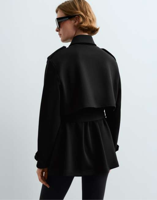 OYSHO veste longue en piqué de coton avec poches noire, 4 de 5