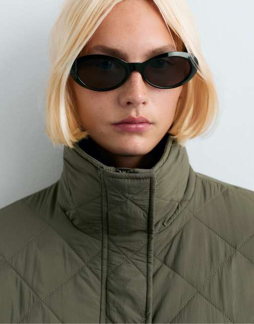 OYSHO veste matelassée à losanges rembourrée en khaki, 3 de 5