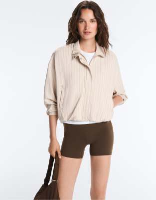 Veste rayée à ourlet bouffant - Sable-Marron S