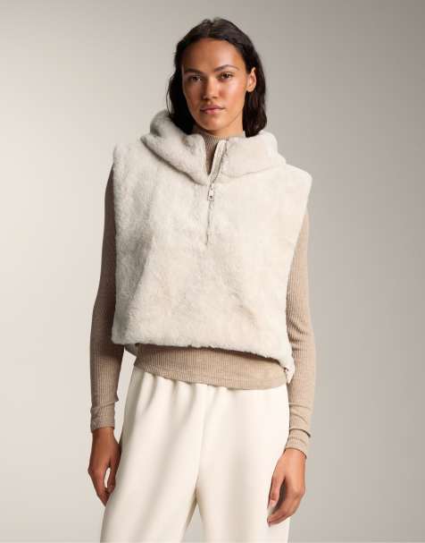 OYSHO - Veste sans manches à capuche en fausse fourrure - Taupe - view 1