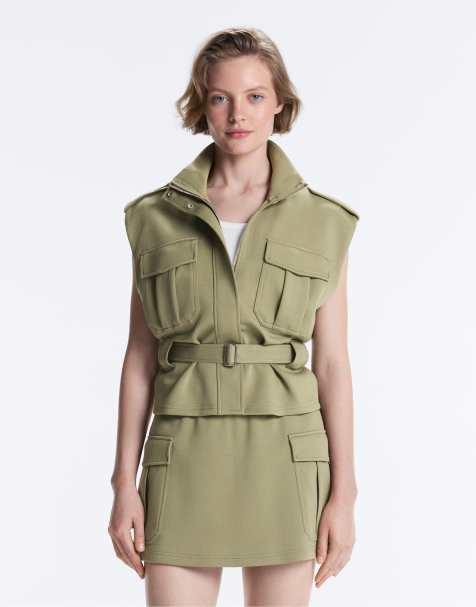 Oysho - Veste sans manches fonctionnelle en piqué avec ceinture en coton - Vert jaune - view 1