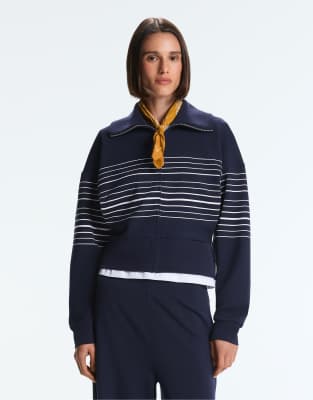 Veste style marin en modal doux à rayures - Bleu marine L