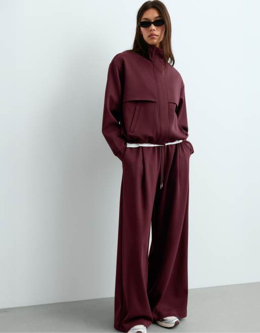 OYSHO vida byxor i pikébomull i burgundy, 3 av 5