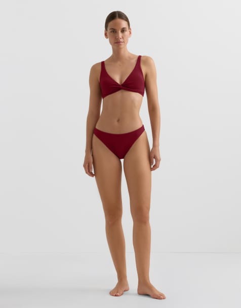 OYSHO – Vinröd, smårutig bikiniunderdel i jacquard med klassisk design - view 1