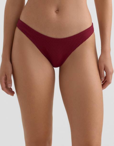 OYSHO – Vinröd, smårutig bikiniunderdel med brazilian-stil och U-form - view 1